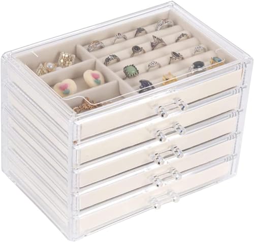 Schmuckschatulle für Damen, Reise-Schmuckschatulle, dreilagig, Schmuck-Organizer, transparentes Acryl, Ringe, Ohrringe, Halsketten, Organizer, abnehmbare Trennwand, Schmuck-Organizer, tragbarer von MINJING