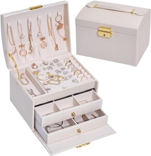 Schmuckschatulle für Damen, Reise-Schmuckschatulle, mehrere Schubladen, Schmuckschatulle mit herausnehmbaren Trennwänden, tragbare Aufbewahrungsbox mit Schloss, Schmuckschatulle, Ohrringe, Halsketten, von MINJING