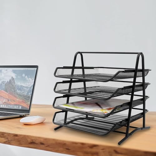 MINRS Metall Ablagefächer Stapelbar Büro Organizer Schreibtisch Briefablage 4 Fächer dokumentenablage Mesh Design Schreibtischablage für A4 Dokument, Schreibtischablage, Aktenschränke von MINRS