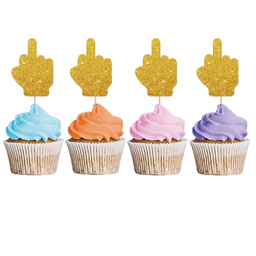 24 Stück Mittelfinger Cupcake Topper, Scheidung Party Kuchen Dekorationen, Lustige Dessert Dessert Picks, Frauen Geburtstag Party Dekoration – Gold Glitter von MINUET MINUTE