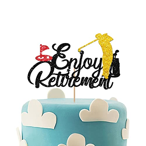 Enjoy Retirement Cake Topper Cake Topper Golf Thema Offiziell Ruhestand Cake Topper Männer Retirement Party Supplies Dekoration - Gold & Schwarz Glitzer von MINUET MINUTE