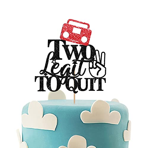 Two Legit to Quit Cake Topper, Baby Boy Two Birthday Cake Topper, Hip Hop Thema Two Years Old Cake Decor, Baby 2nd Birthday Party Supplies Dekoration - Rot & Schwarz Glitter von MINUET MINUTE