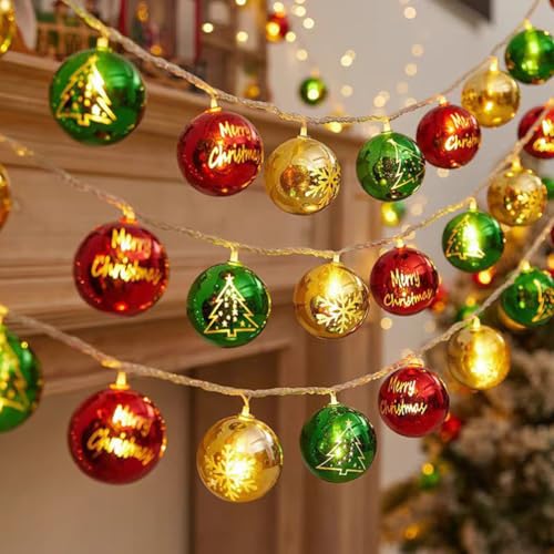 Lichterkette Weihnachten, 3 M 20 LED Weihnachtsdekoration String Lights Weihnachtskugeln Sterne Girlande Weihnachtsbaum Lichter Batteriebetriebene Weihnachtsbeleuchtung für Indoor,Outdoor (02) von MIOLOE