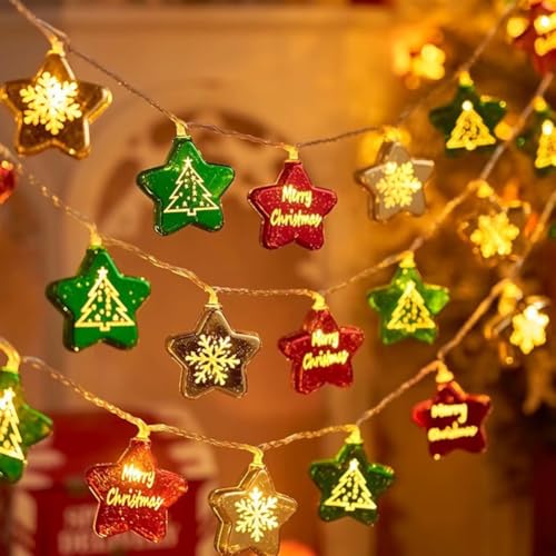 Lichterkette Weihnachten, 3 M 20 LED Weihnachtsdekoration String Lights Weihnachtskugeln Sterne Girlande Weihnachtsbaum Lichter Batteriebetriebene Weihnachtsbeleuchtung für Indoor,Outdoor (03) von MIOLOE