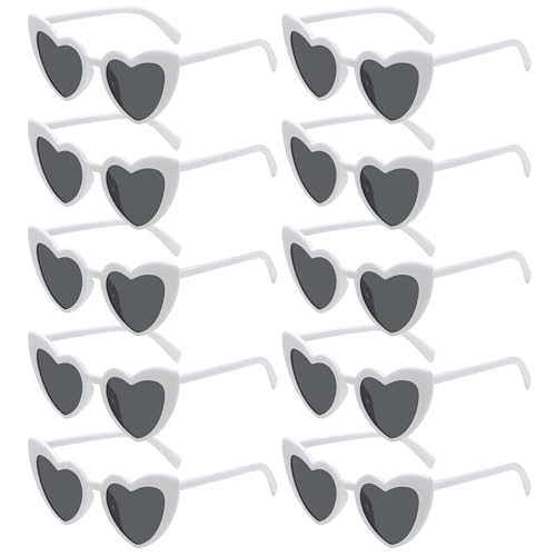 MIPIACE 10 Stück Herz Sonnenbrille,Sonnenbrille Herzform Damen Weiß,Vintage Herzbrille JGA Brille Partybrille für Hochzeit Halloween Weihnachten Karneval Personalisiert DIY Partybrillen von MIPIACE