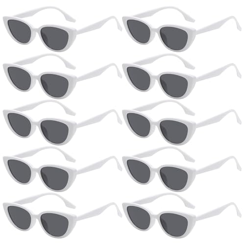 MIPIACE 10 Stück Weiße Sonnenbrille Damen Sonnenbrillen Set Katzenauge Vintage Party Sonnenbrille JGA Brille für Hochzeit Halloween Weihnachten Karneval Personalisiert DIY Partybrillen von MIPIACE