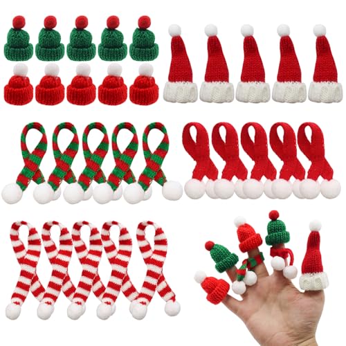 MIPIACE 30 Stück Mini Weihnachtsmütze und Schal Set Kleine Weihnachtsmützen für deko Mini Strickmützen Mützen Zum Basteln Mützen für Sorgenwürmchen Für Weihnachten Weinflasche Abdeckung Puppen Hut von MIPIACE