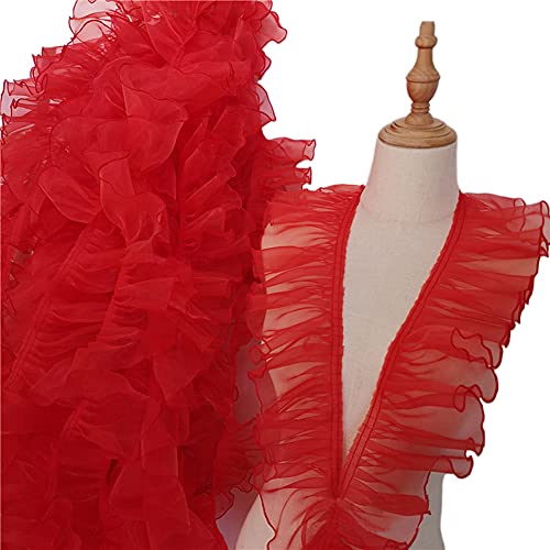 MIPPER Organza-Rüschenband, plissiert, 10 m breit, für Heimwerker, Nähen, Basteln, Rock, Kleid, Zubehör, 9,1 m (rot) von MIPPER