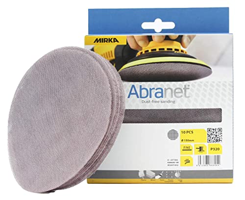 Mirka Abranet Netzschleifscheiben Ø 150mm Klett / Korn P320 / 10 Stk / AE241F1032 / Für alle 150mm Exzenterschleifer und Schleifmaschinen geeignet / zum Schleifen von Holz, Spachtel, Lack, Kunststoff von MIRKA