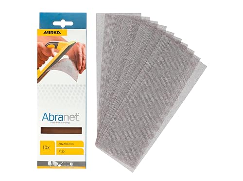 Mirka Abranet® Netz-Schleifstreifen (80 x 230 mm), Profi-Schleifgitter mit P120 Körnung und Klett, für Handschliff, Schwingschleifer und Handschleifblock, 10er Pack von MIRKA