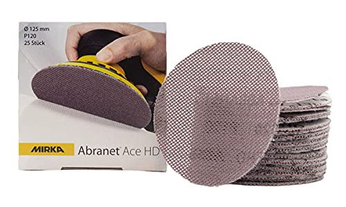 Mirka Abranet Ace HD Netz Schleifscheiben Ø 125mm Klett / Korn P120 / 25 Stk / AH23202512 / Für 125mm Exzenter und Schleifmaschinen / zum Schleifen von harten Oberflächen, Holz, Spachtel, Lack, Metall von MIRKA