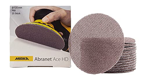 Mirka Abranet Ace HD Netz Schleifscheiben Ø 125mm Klett/Korn P60 / 25 Stk / AH23202560 / Für 125mm Exzenter und Schleifmaschinen/zum Schleifen von harten Oberflächen, Holz, Spachtel, Lack, Metall von MIRKA