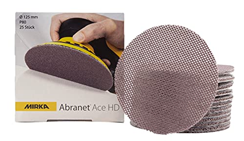 Mirka Abranet Ace HD Netz Schleifscheiben Ø 125mm Klett/Korn P80 / 25 Stk / AH23202580 / Für 125mm Exzenter und Schleifmaschinen/zum Schleifen von harten Oberflächen, Holz, Spachtel, Lack, Metall von MIRKA