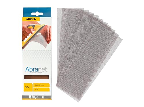 Mirka Abranet® Netz-Schleifstreifen (80 x 230 mm), Profi-Schleifgitter mit P180 Körnung und Klett, für Handschliff, Schwingschleifer und Handschleifblock, 10er Pack von MIRKA