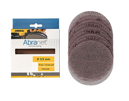 Mirka Abranet Netzschleifscheiben 125mm Klett/Mix-Pack 1 von jeder Körnung P80 - P600 + Schutzauflage / 10 Stk/Für alle 125mm Exzenterschleifer und Schleifmaschinen von MIRKA