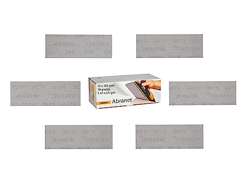 Mirka Abranet Netzschleifstreifen 70mm x 198mm Klett / Mix-Pack 5 von jeder Körnung 80, 120, 180, 240, 320, 400 / 30 Stk / zum Schleifen von Holz, Spachtel, Lack, Kunststoff von MIRKA