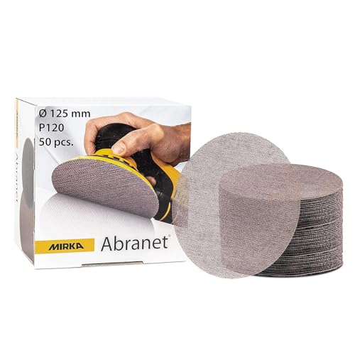 Mirka Abranet Schleifgitter 125mm Klett / Korn P120 / 50 Stk / 5423205012 / Für alle 125mm Exzenterschleifer und Schleifmaschinen geeignet / zum Schleifen von Holz, Spachtel, Lack, Kunststoff von MIRKA