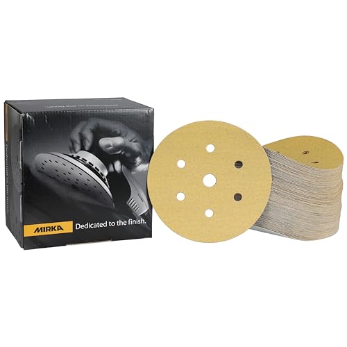 Mirka Gold Universal-Schleifpapier Ø 150mm Klett 7-Loch, Korn P150, 100 Stk / Zum Schleifen von Gips, Spachtel, Spanplatten, Holz, Lack von MIRKA