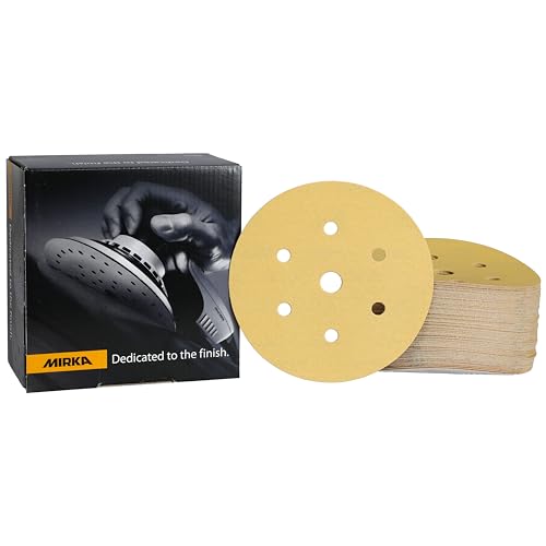 Mirka Gold Universal-Schleifpapier Ø 150mm Klett 7-Loch, Korn P180, 100 Stk / Zum Schleifen von Gips, Spachtel, Spanplatten, Holz, Lack von MIRKA