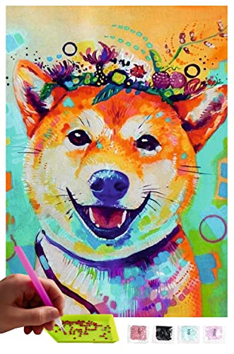 MISHBAY Diamond Painting Tiere - 30x40cm Diamond Painting Erwachsene - Diamant Painting Bilder Akita Hund - DIY 5D Satz Wand Dekor Diamantstickerei von MISHBAY