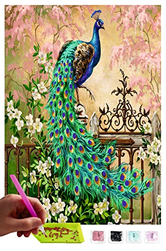 MISHBAY Diamond Painting Tiere - 30x40cm Diamond Painting Erwachsene - Diamant Painting Bilder Pfau - DIY 5D Satz Wand Dekor Diamantstickerei von MISHBAY