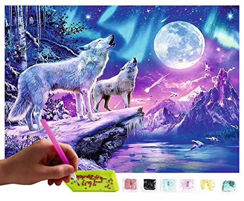 MISHBAY Diamond Painting Wolf - 30x40cm Diamond Painting Erwachsene - Diamant Painting Bilder Wölfe - DIY 5D Satz Wand Dekor Diamantstickerei von MISHBAY