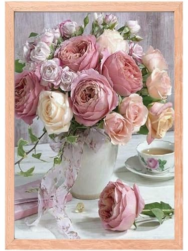 MISHBAY Diamond Painting - Rosen 30x40cm Diamond Painting Adults - Diamond Painting Pictures with Frame - DIY 5D Set Wall Decor Diamond Embroidery Blumen von MISHBAY