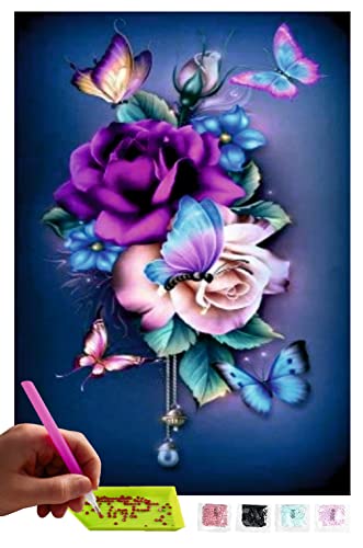 MISHBAY Diamond Painting Rosen und Schmetterlingen - 30x40cm Diamond Painting Erwachsene - Diamant Painting Bilder Blumen - DIY 5D Satz Wand Dekor Diamantstickerei von MISHBAY