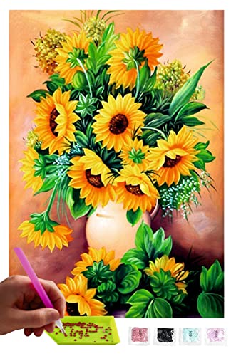 MISHBAY Diamond Painting Sonnenblumen - 30x40cm Diamond Painting Erwachsene - Diamant Painting Bilder Blumen - DIY 5D Satz Wand Dekor Diamantstickerei von MISHBAY