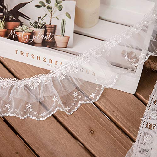 MISHITI 1 Yard Plissee Mesh Lace Rüschenbesatz Band Perle Perlen DIY Nähapplikation von MISHITI