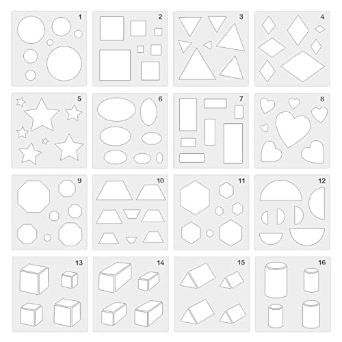 Schablonen-Set für Kinder, Mädchen, geometrische Muster, Malvorlagen, Schablonen, 16 Stück Schablonen-Set für Kinder, Mädchen, geometrische Muster, Malvorlagen, Schablonen, 16 Stück von MISUVRSE