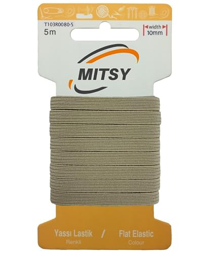 MITSY Reißfeste Gummiband Gummibänder zum Nähen Breit 10 mm 5 m Beige Stark Gummilitze für Hosengummi Haushalt DIY Handwerk Stoffe zum Nahen von MITSY