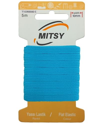 MITSY Reißfeste Gummiband Gummibänder zum Nähen Breit 10 mm 5 m Türkis Stark Gummilitze für Hosengummi Haushalt DIY Handwerk Stoffe zum Nahen von MITSY