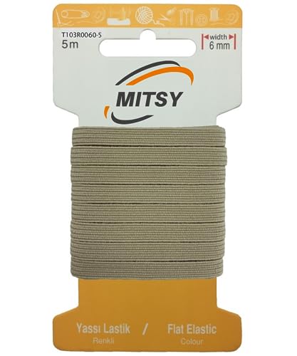 MITSY Reißfeste Gummiband Gummibänder zum Nähen Breit 6 mm 5 m Beige Stark Gummilitze für Hosengummi Haushalt DIY Handwerk Stoffe zum Nahen von MITSY