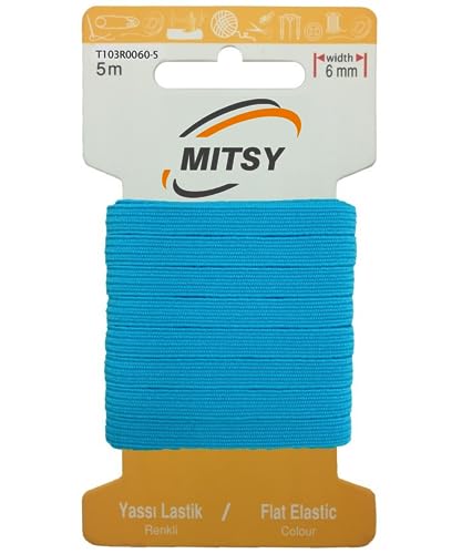 MITSY Reißfeste Gummiband Gummibänder zum Nähen Breit 6 mm 5 m Türkis Stark Gummilitze für Hosengummi Haushalt DIY Handwerk Stoffe zum Nahen von MITSY