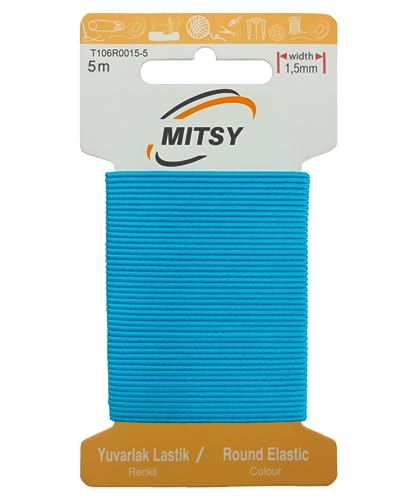 MITSY Reißfeste Rund Gummiband Gummikordel Gummibänder zum Nähen Breit 1.5 mm 5 m Türkis Stark Rundgummi Gummilitze für Hosengummi Haushalt DIY Handwerk Stoffe zum Nahen von MITSY