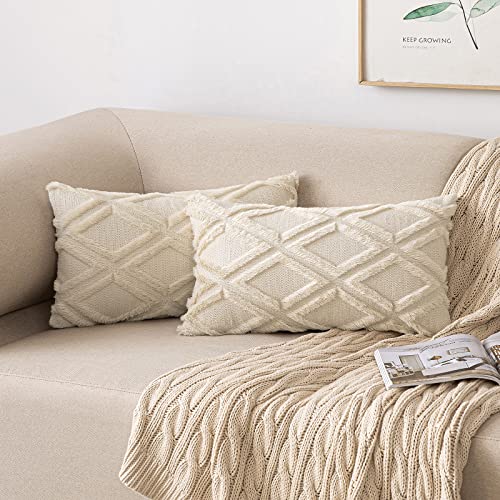 MIULEE 2er Set Kissenbezug Zierkissen Wolle Kissenbezüge Samt Fellkissen kissenhülle kuschelkissen Boho Deko Kissen Flauschig Sofakissen Dekokissen für Sofa Schlafzimmer 30x50 cm Beige von MIULEE