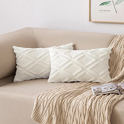 MIULEE 2er Set Kissenbezug Zierkissen Wolle Kissenbezüge Samt Fellkissen kissenhülle kuschelkissen Boho Deko Kissen Flauschig Sofakissen Dekokissen für Sofa Schlafzimmer Wohnzimmer 30x50 cm Milchweiß von MIULEE