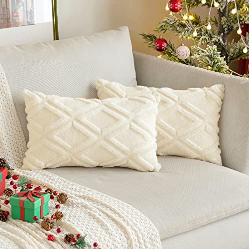 MIULEE Kissenbezüge Weihnachten 2er Set Wolle Sofakissen Sanft Dekokissen Weich Kissenbezug Couchkissen Dekorativ Zierkissenbezug für Sofa Bett Wohnzimmer klassischer Style Milchweiß 30x50cm von MIULEE