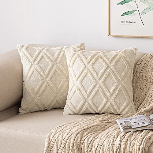 MIULEE 2er Set Kissenbezug Zierkissen Wolle Kissenbezüge Samt Fellkissen kissenhülle kuschelkissen Boho Deko Kissen Flauschig Sofakissen Dekokissen für Sofa Schlafzimmer 40x40 cm Beige von MIULEE