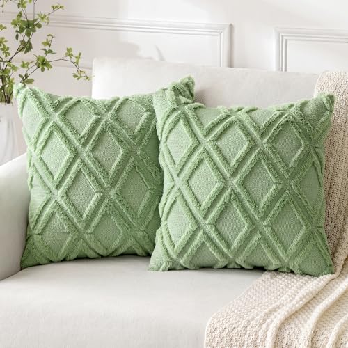 MIULEE 2er Set Kissenbezug Zierkissen Wolle Kissenbezüge Samt Fellkissen Boho Deko Kissen Flauschig Sofakissen Dekokissen für Sofa Schlafzimmer Wohnzimmer 40x40 cm Bohnengrün von MIULEE