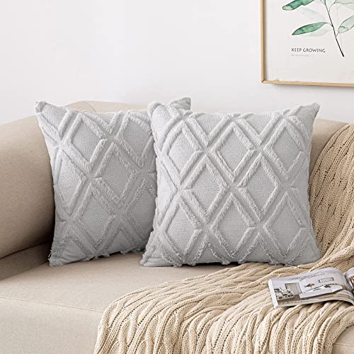 MIULEE Kissenbezug Plüsch 2er Set Zierkissen Wolle Kissenbezüge Samt Fellkissen Boho Deko Kissen Flauschig Sofakissen Dekokissen für Sofa Schlafzimmer Wohnzimmer 40x40 cm Hellgrau von MIULEE