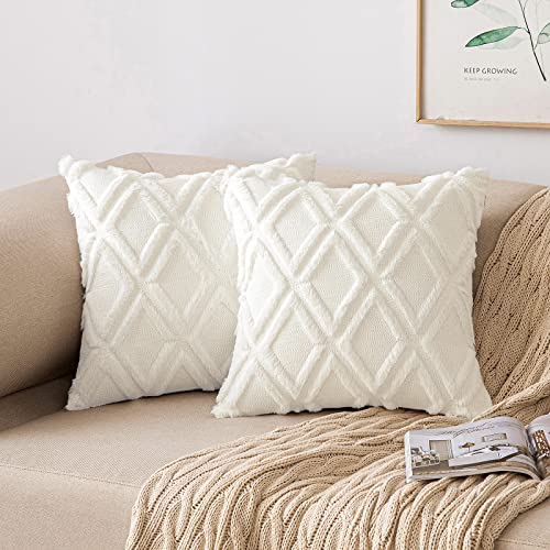 MIULEE 2er Set Kissenbezug Zierkissen Wolle Kissenbezüge Samt Fellkissen kissenhülle kuschelkissen Boho Deko Kissen Flauschig Sofakissen Dekokissen für Sofa Schlafzimmer 40x40 cm Milchweiß von MIULEE