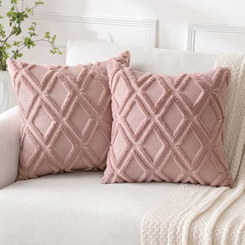 MIULEE 2er Set Kissenbezug Zierkissen Wolle Kissenbezüge Samt Fellkissen Boho Deko Kissen Flauschig Sofakissen Dekokissen für Sofa Schlafzimmer Wohnzimmer 45x45 cm Dunkelrosa von MIULEE