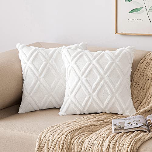 MIULEE 2er Set Kissenbezug Zierkissen Wolle Kissenbezüge Samt Fellkissen kissenhülle kuschelkissen Boho Deko Kissen Flauschig Sofakissen Dekokissen für Sofa Schlafzimmer 45x45 cm Weiß von MIULEE