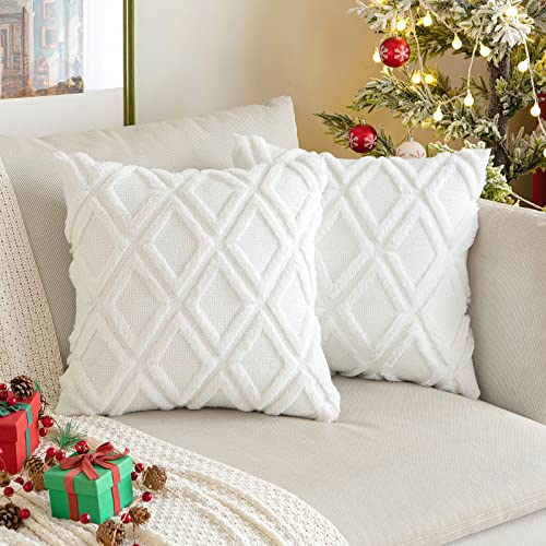 MIULEE 2er Set Kissenbezug Weihnachten Zierkissen Wolle Kissenbezüge Samt Fellkissen kissenhülle kuschelkissen Boho Deko Kissen Flauschig Sofakissen Dekokissen für Sofa Schlafzimmer 45x45 cm Weiß von MIULEE