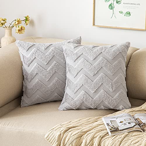 MIULEE 2er Set Wolle Kissenbezüge Dekokissen Polyester Sofakissen Weich Couchkissen Kissenbezug Zierkissenbezug mit Verstecktem Reißverschluss für Wohnzimmer Schlafzimmer 60x60 cm Hellgrau von MIULEE