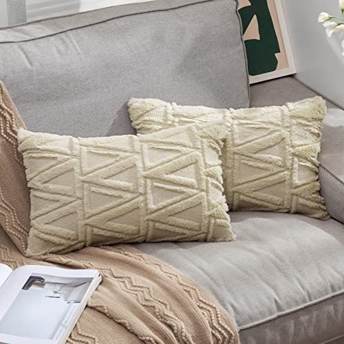 MIULEE 2er Set Wolle Kissenbezüge Dekokissen Polyster Sofakissen Dreieck Weich Couchkissen Kissenbezug Zierkissenbezug mit Verstecktem Reißverschluss für Wohnzimmer Schlafzimmer Beige 40x60cm von MIULEE