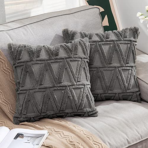 MIULEE 2er Set Wolle Kissenbezüge Dekokissen Polyster Sofakissen Dreieck Weich Couchkissen Kissenbezug Zierkissenbezug mit Verstecktem Reißverschluss für Wohnzimmer Schlafzimmer Dunkelgrau 45x45cm von MIULEE