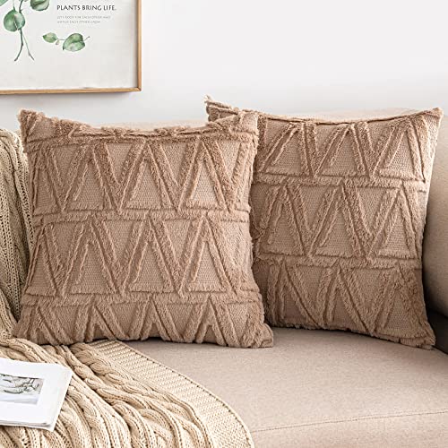 MIULEE 2er Set Wolle Kissenbezüge Dekokissen Polyster Sofakissen Dreieck Weich Couchkissen Kissenbezug Zierkissenbezug mit Verstecktem Reißverschluss für Wohnzimmer Schlafzimmer Taupe 40x40cm von MIULEE